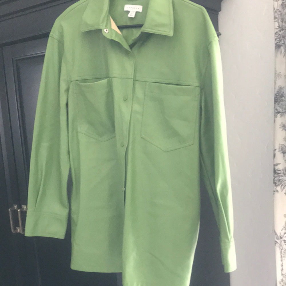 Green Button-Up Shirt Jacket